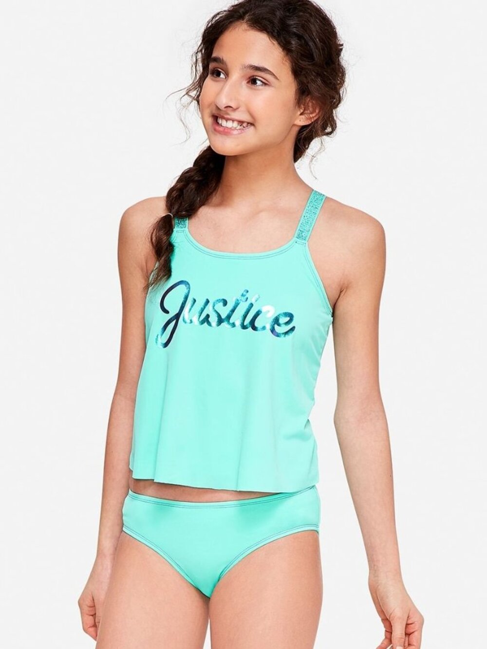 Blue 2 Pcs Justice Tankini Swimsuit Size 12
